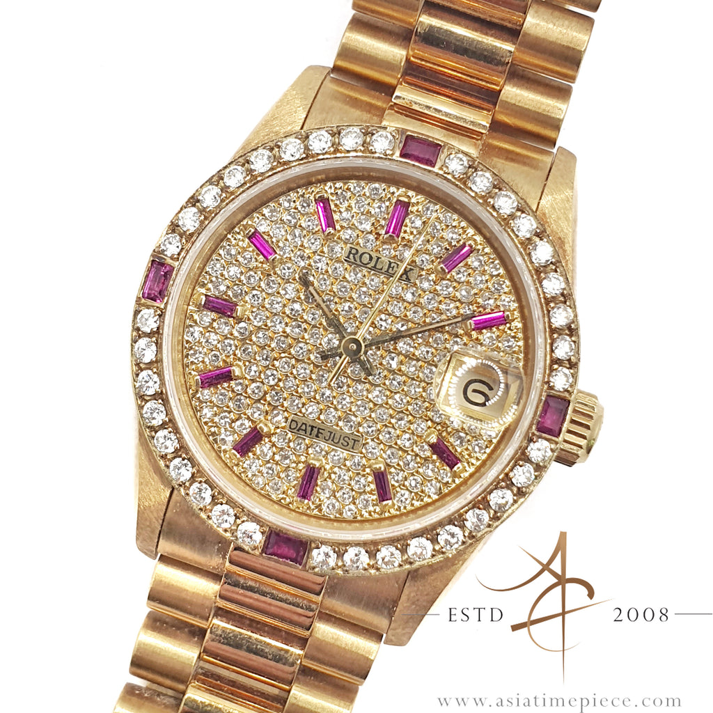 Rolex President Datejust Midsize 68278 Custom Diamond Ruby Dial in 18K ...