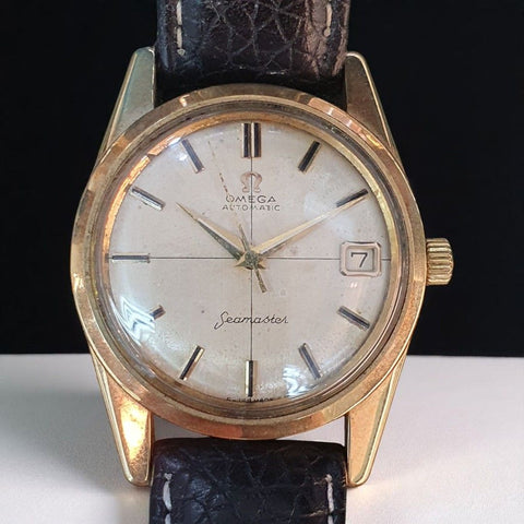 Vintage Omega Seamaster Crosshair Gold Cap Watch 34mm