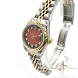 Rolex Datejust Ladies 69173 Vignette Red Diamond Dial Vintage Watch (1984)