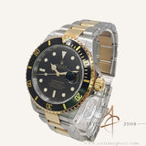 2002 Unpolished Rolex Submariner Date 16613 Black Gold Steel SEL