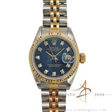 1989 Rolex Lady Datejust 26 Sunburst Blue Diamond Dial Vintage Watch Box Certificate