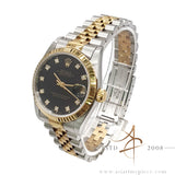 1993 Rolex Datejust Midsize 68273 Diamond Black Dial Full Set Unpolished