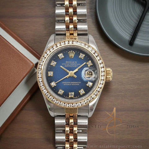 Rolex Datejust Ladies 69173 Vignette Blue Diamond Dial Vintage Watch (1989)