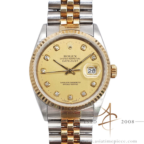 Rolex Datejust 16233 Champagne Diamond Dial No Pinhole (1994)