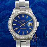 Rolex Date 1500 Custom Blue Dial Crystal Bezel Vintage Watch (1972)