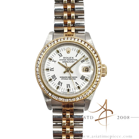 Rolex Datejust Lady Ref 69173 White Roman Dial Custom Diamond Bezel (1994)