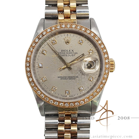 Rolex Datejust 16233 Silver Computer Diamond Dial Custom Diamond Bezel (1990)