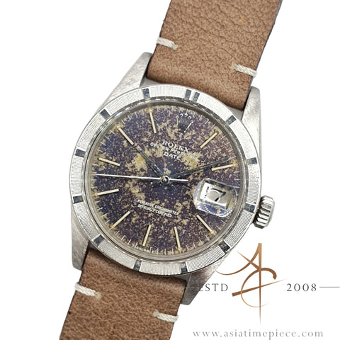 Rolex Date Ref 1501 Blue Stardust Dial Engine Turned Bezel Vintage Watch (1977)