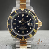 2002 Unpolished Rolex Submariner Date 16613 Black Gold Steel SEL