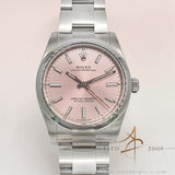 Rolex Oyster Perpetual 34 Sunray Pink Oystersteel Certified Pre Owned Set