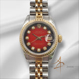 Rolex Datejust Ladies 69173 Vignette Red Diamond Dial Vintage Watch (1984)