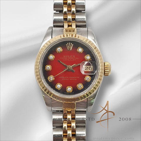 Rolex Datejust Ladies 69173 Vignette Red Diamond Dial Vintage Watch (1984)
