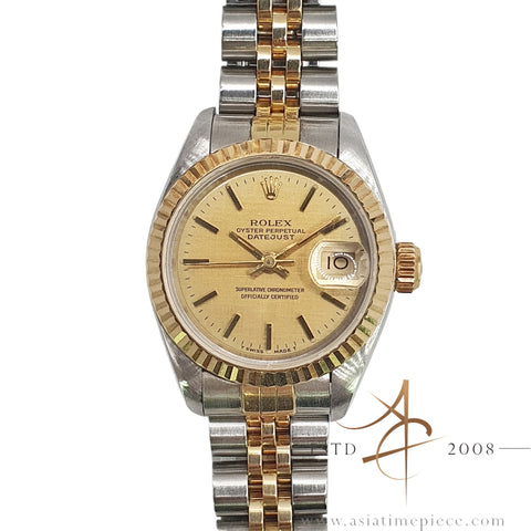 Rolex Datejust Ladies 69173 Champagne Gold Linen Dial Watch (1993)