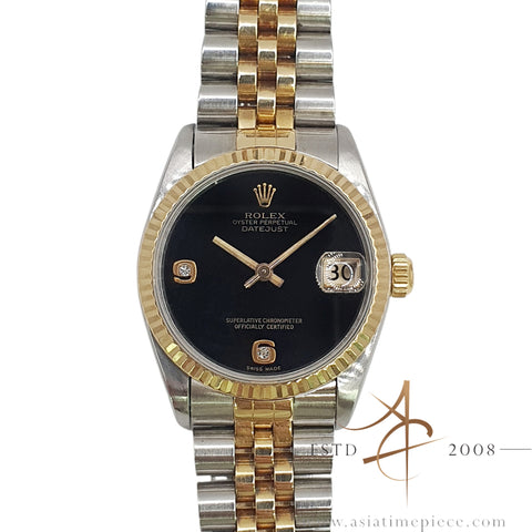 [Rare] 1996 Rolex Datejust Midsize 68273 Onyx Diamond Dial No Pinhole