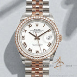 UNWORN 2023 Rolex Datejust 36 Ref 126281RBR Diamond Bezel White Roman Dial Full Set