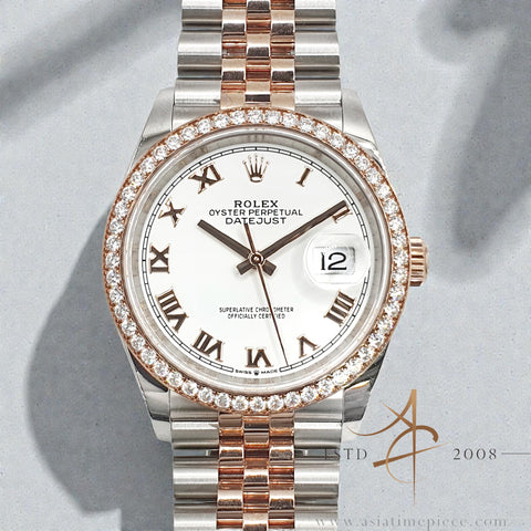 UNWORN 2023 Rolex Datejust 36 Ref 126281RBR Diamond Bezel White Roman Dial Full Set