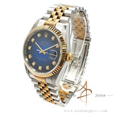 Mint 1995 Full Set Rolex Datejust 16233 Vignette Blue Diamond Dial
