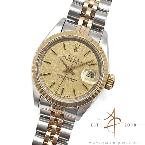 Rolex Datejust 26 Lady 6917 Champagne Linen Diamond Dial Vintage Watch (1983)