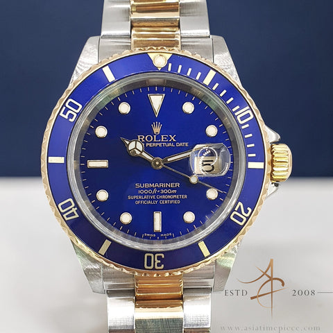 Rolex Submariner Blue 16613T 16613 Gold Steel SEL No Pinhole (Year 2004)