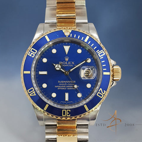 Rolex Submariner Blue 16613T 16613 Gold Steel SEL No Pinhole (Year 2007)