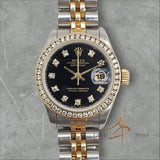 Rolex Datejust Ladies 69173 Diamond Black Dial Diamond Bezel (1996)
