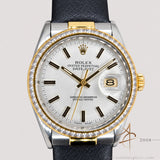 Rolex Datejust 16013 Silver Dial Custom Crystal Bezel Vintage Watch (1984)