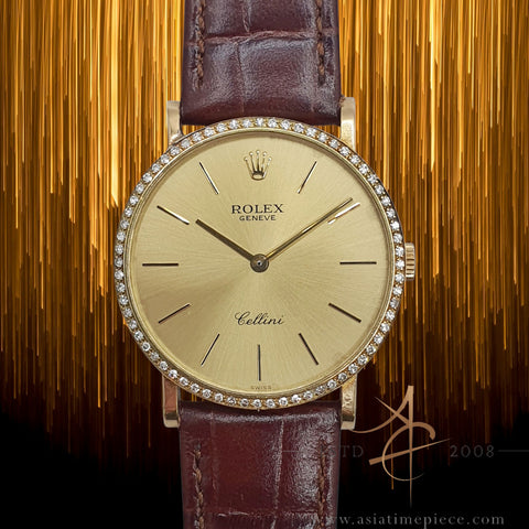 Rolex Cellini Ref 5114 Diamond Bezel 18K Gold in 32MM (1990)