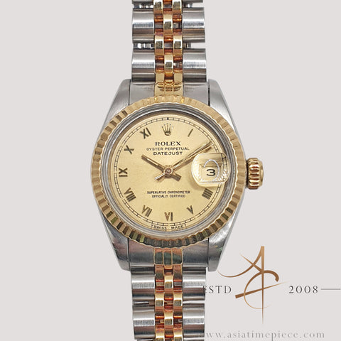 1985 Rolex Vintage Datejust Ladies 69173 Champagne Roman Dial with Certificate & Box