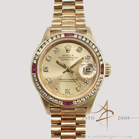 Rolex 69178 President Lady Datejust Diamond Champagne Dial in 18K Gold (1990)