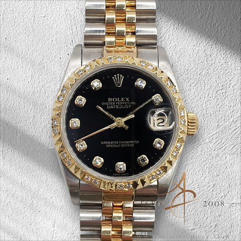 Rolex Datejust Midsize 68273 Diamond Black Dial No Pinhole (1993)