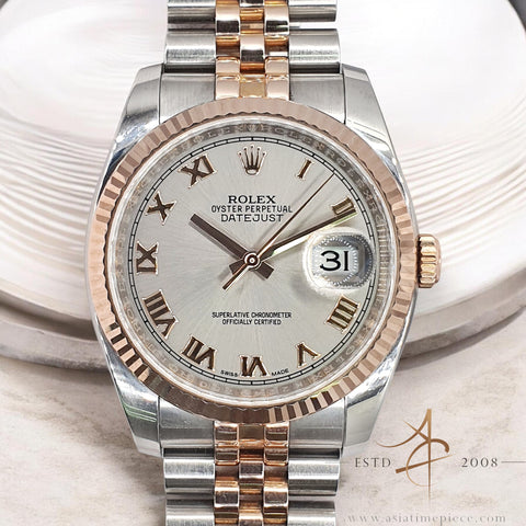 2016 Rolex Datejust 116231 Grey Roman Dial Everose Gold Steel on Jubilee Bracelet