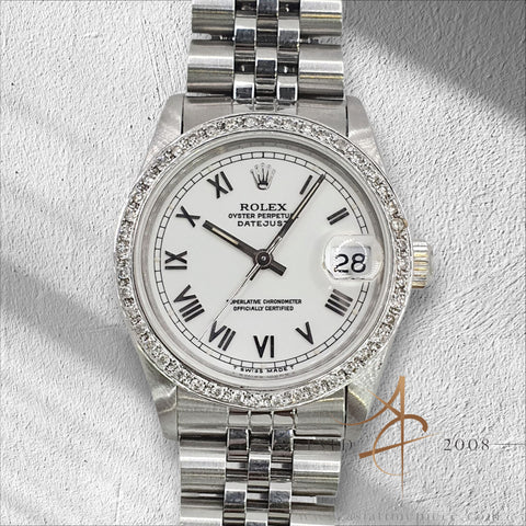 Rolex Datejust 31 Midsize 68274 White Dial Custom Diamond Bezel (1993)