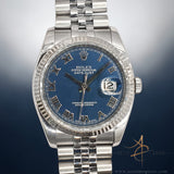 2007 Rolex Datejust 116234 Blue Roman Dial on Jubilee Bracelet Set