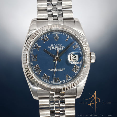 2007 Rolex Datejust 116234 Blue Roman Dial on Jubilee Bracelet Set