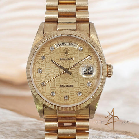 Rolex President 18238 Day Date Champagne Jubilee Computer Square Diamond Dial (1988)