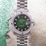 [Rare] Rolex President Datejust 6907/9 Green Gradient Dial Diamond Bezel in 18K White Gold (1979)