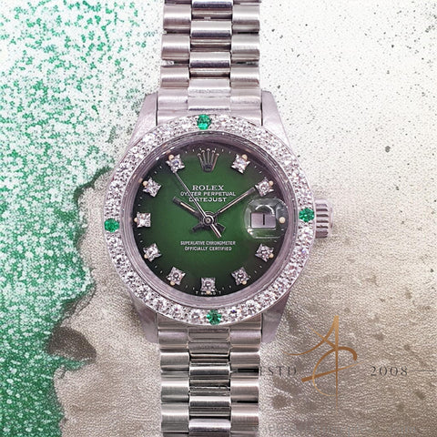 [Rare] Rolex President Datejust 6907/9 Green Gradient Dial Diamond Bezel in 18K White Gold (1979)