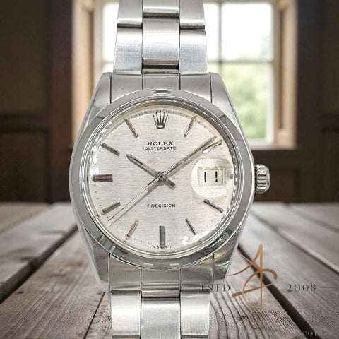 1975 Rolex Oysterdate Precision 6694 Silver Mosaic Dial Vintage Watch Box Certificate