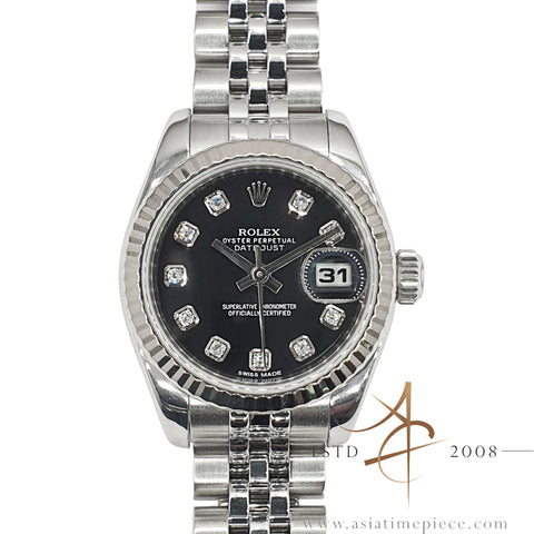 Rolex Datejust 26 Lady 179174 Diamond Black Dial Jubilee Bracelet (2012)