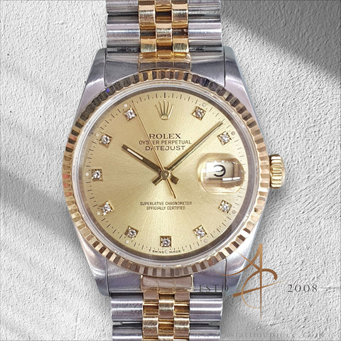 1990 Rolex Datejust 16233 Champagne Diamond Dial Box Cert