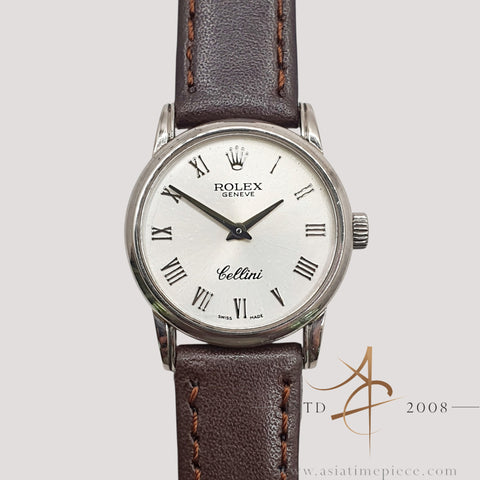 Rolex Cellini 6111 in 18K White Gold Silver Roman Dial Quartz 25mm