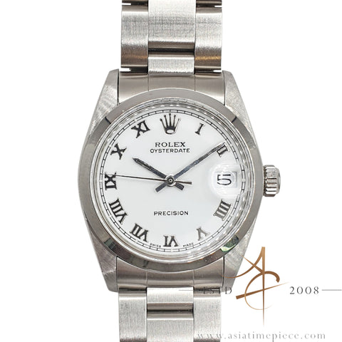 Rolex Oysterdate Precision 6466 Midsize Custom White Roman Dial Vintage Watch (1976)