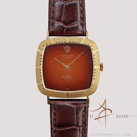 Rolex Cellini 4084 18K Gold Orange Vignette Dial Vintage Watch