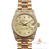 Rolex Datejust President 68238 Midsize Diamond Dial Bezel Watch in 18K Gold (1993)