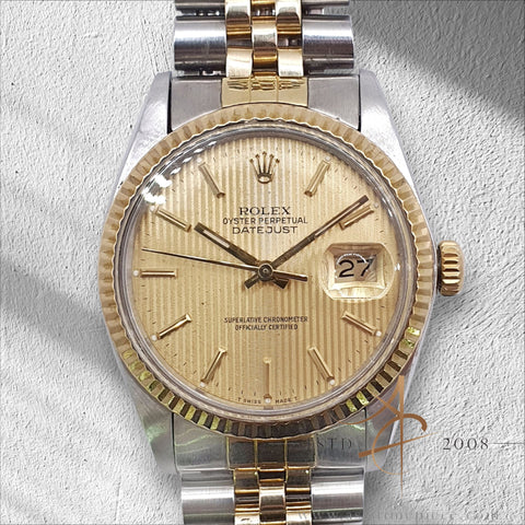 1984 Rolex Datejust 16013 Champagne Tapestry Dial Vintage Watch w Box Cert