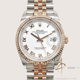 2022 Rolex Datejust 36 White Lacquered Roman Dial on Everose Steel Jubilee