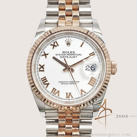 2022 Rolex Datejust 36 White Lacquered Roman Dial on Everose Steel Jubilee