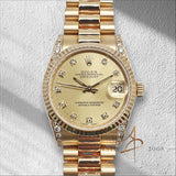Rolex Datejust President 68238 Midsize Diamond Dial Bezel Watch in 18K Gold (1993)