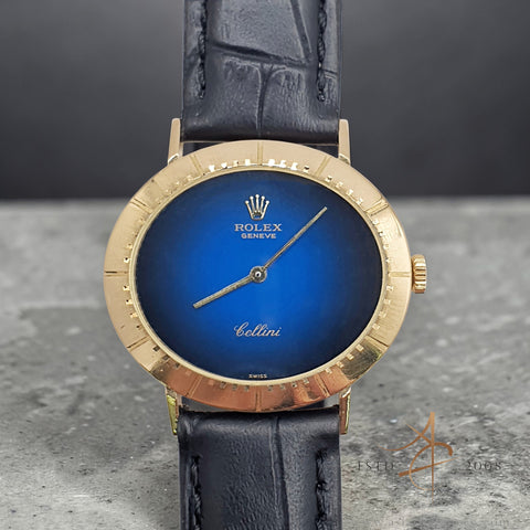 Rolex Cellini Ref 4083 Vignette Blue Dial in 18K Yellow Gold (1991)