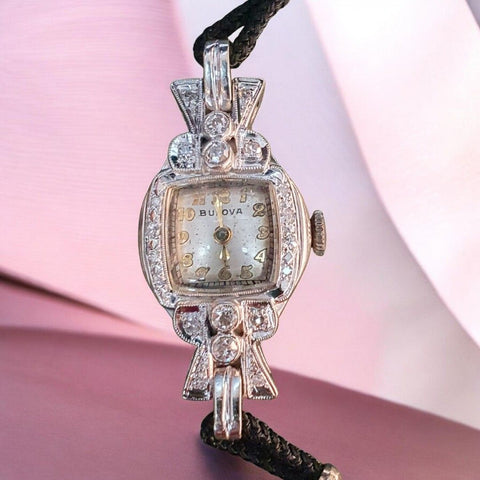 Bulova 14k White Gold Winding Vintage Watch 17mm